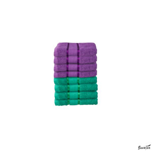 Set 8 Prosoape Baie, 100% Bumbac, Dimensiune 70x130 Cm, 400 GSM, Multicolor, Verde+Mov